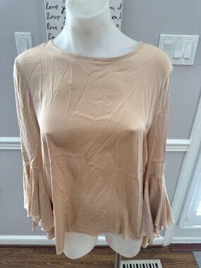 MILLY Champagne Bell Sleeve Silk Blouse Top Size 8